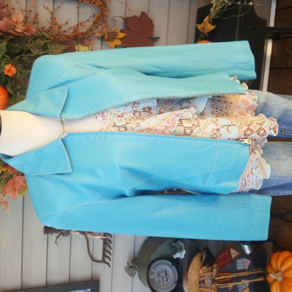 NICOLA BERTI ♡ RARE Gorgeous Turquoise Soft Genuine Italian Leather Jacket  S - Picture 3 of 16